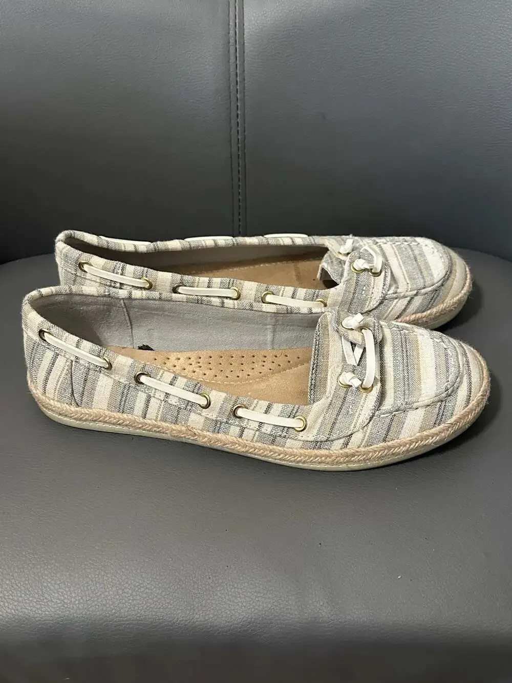 St. John's Bay Flex Form Striped Espadrille Boat Shoes Slip On Size 9